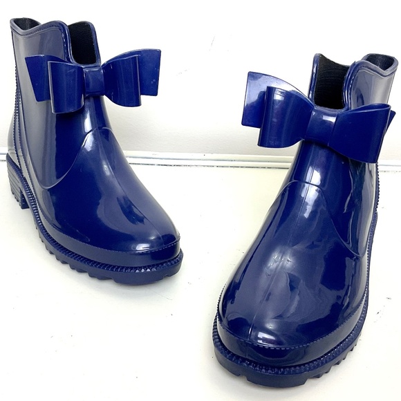 Shoes - NRUDPQV Blue Waterproof Bow Rubber Rain Winter Snow Ankle Boots  size 6.5